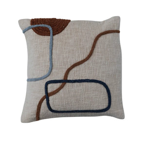 Cotton Slub Pillow w/ Embroidered Abstract Design