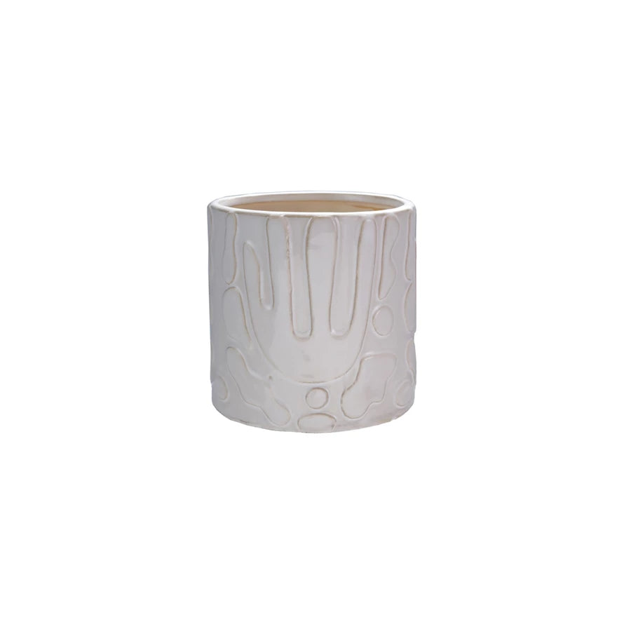 Stoneware Planter with Abstract Design