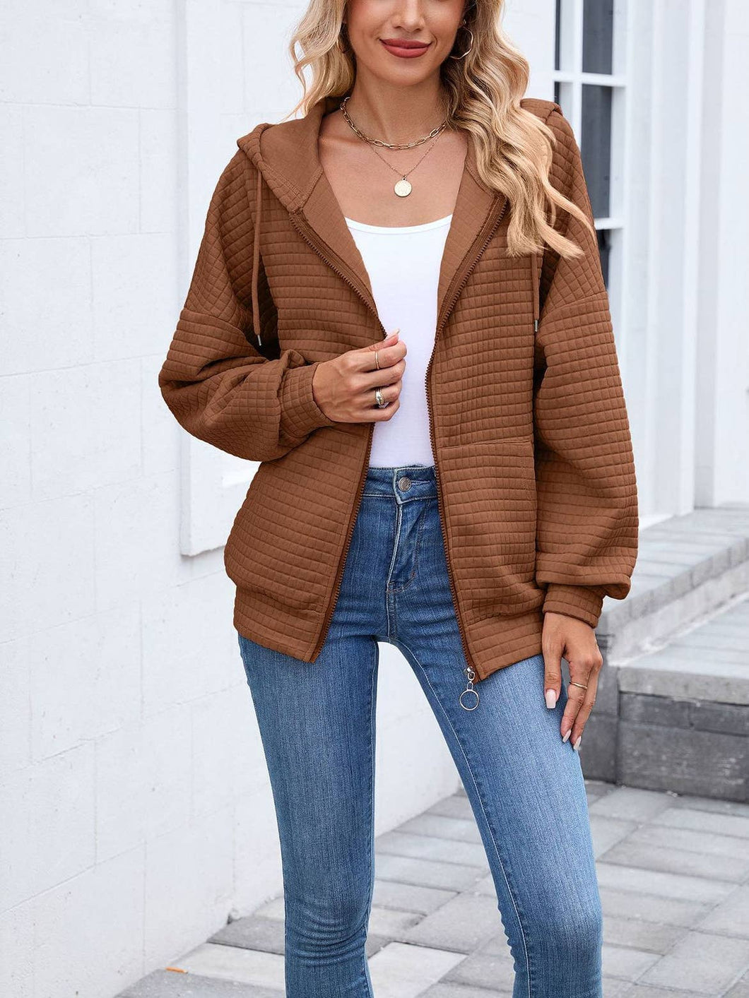 Quilted Zip-Up Hoodie Jacket