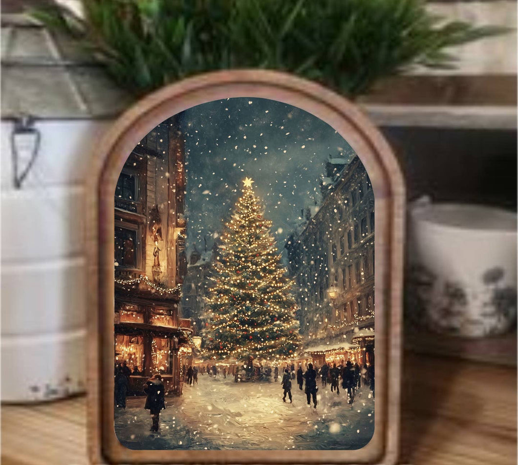 Arch Top Christmas Tree Main Street Framed Art