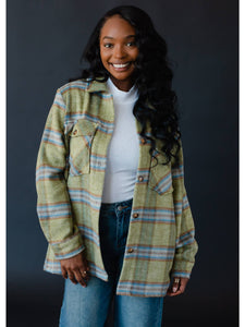 Green, Camel & Turquoise Plaid Jacket