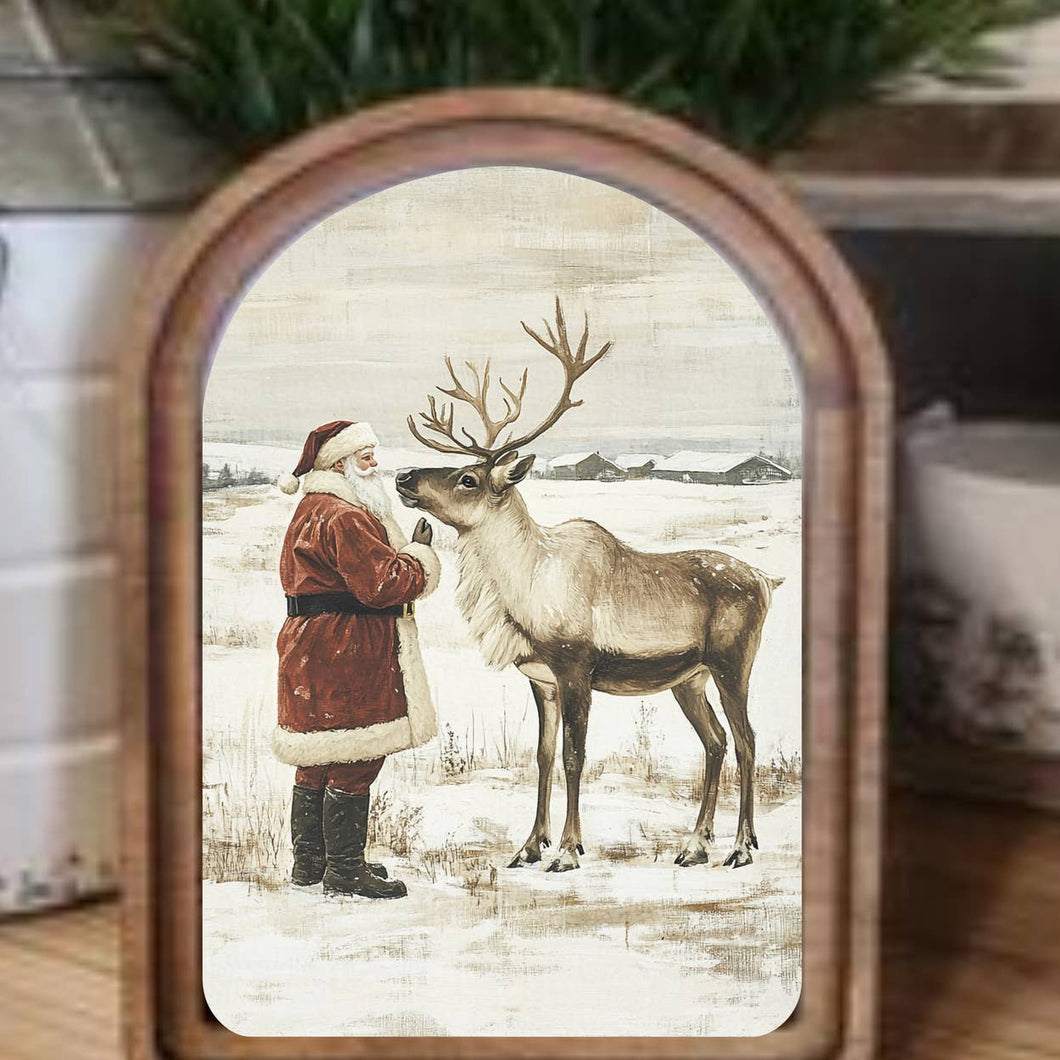 Arch Top Santa Reindeer Neutral Framed Art