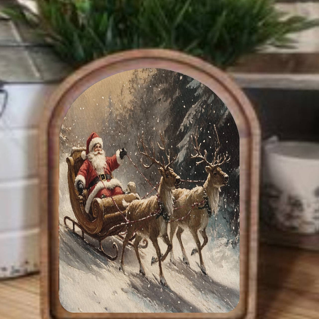 Arch Top Santa Sleigh Framed Art