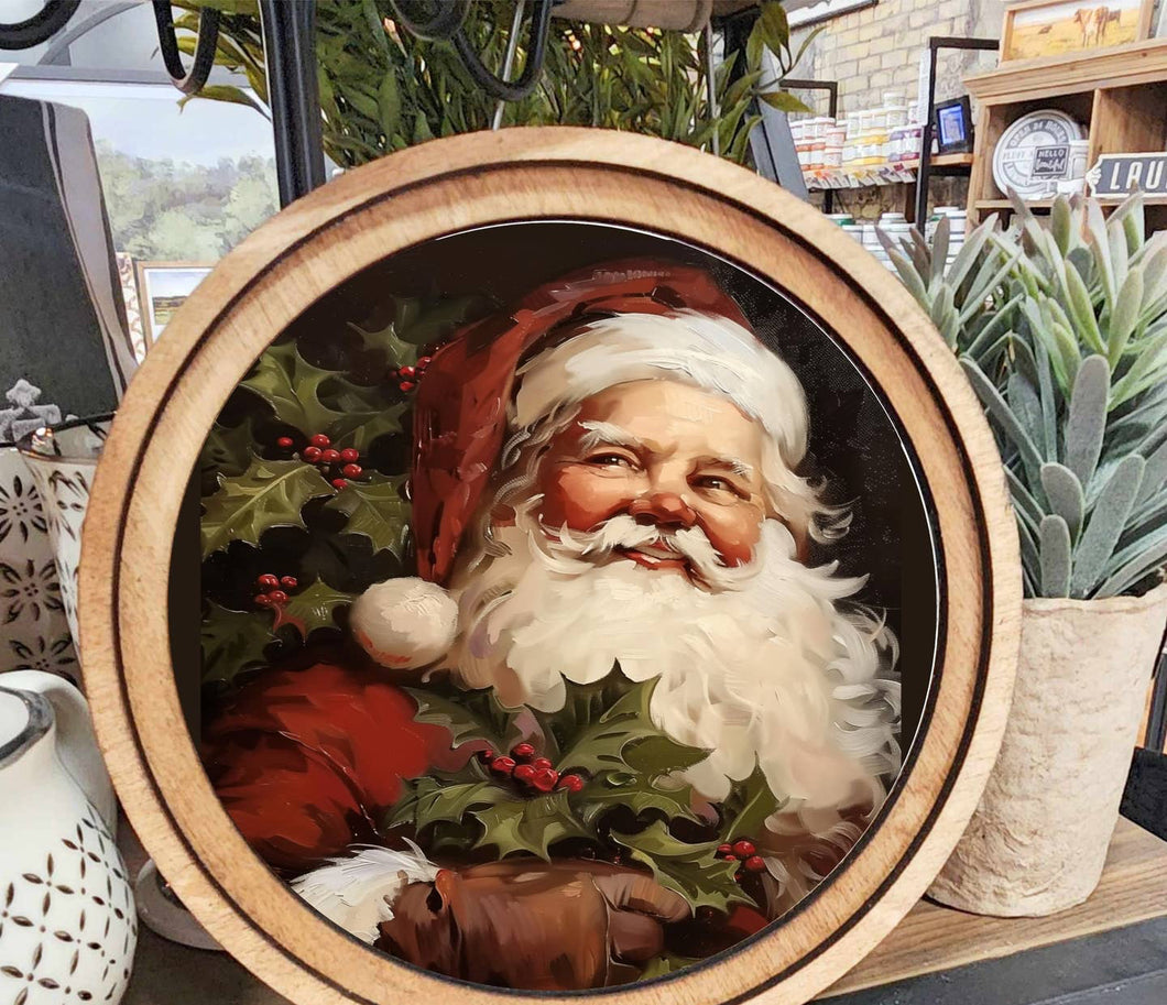Round Vintage Santa Art