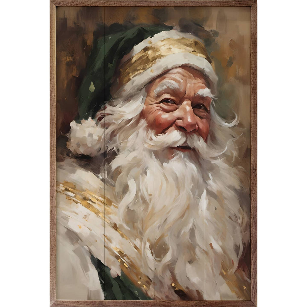 Santa in Green with Gold Wall Art