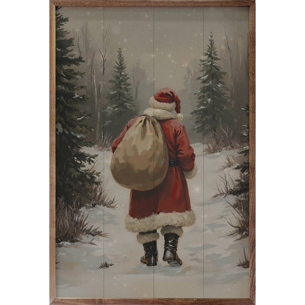 Santa Claus Walking In Timber Wall Art