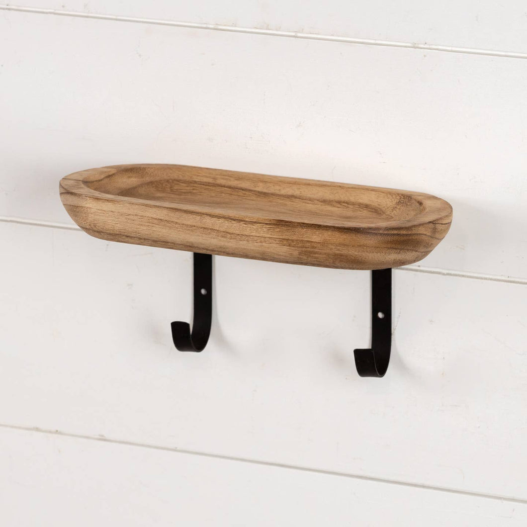 Wood Shelf with Wall Hooks