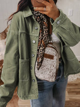 Load image into Gallery viewer, Smoke Green Patched Pocket Collared Button Front Boyfriend Denim Jacket
