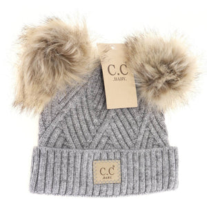 Baby Large Patch Heathered Double Pom Hat