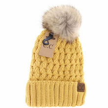 Load image into Gallery viewer, Solid Lattice Stitch Fur Pom Hat

