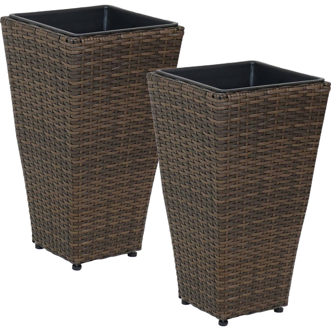 Brown Square Polyrattan Planter