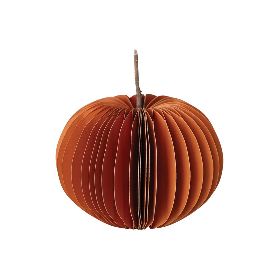 Recycled Paper Folding Honeycomb Pumpkin w/ Dried Natural Twig Stem