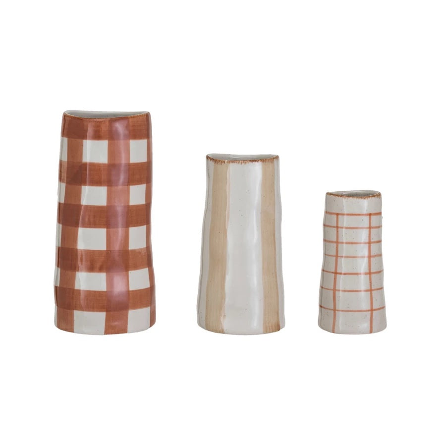 Hand-Painted Stoneware Vases w/ Patterns