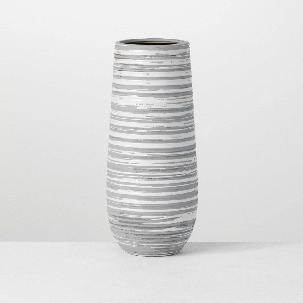 Striped Gray White Vase