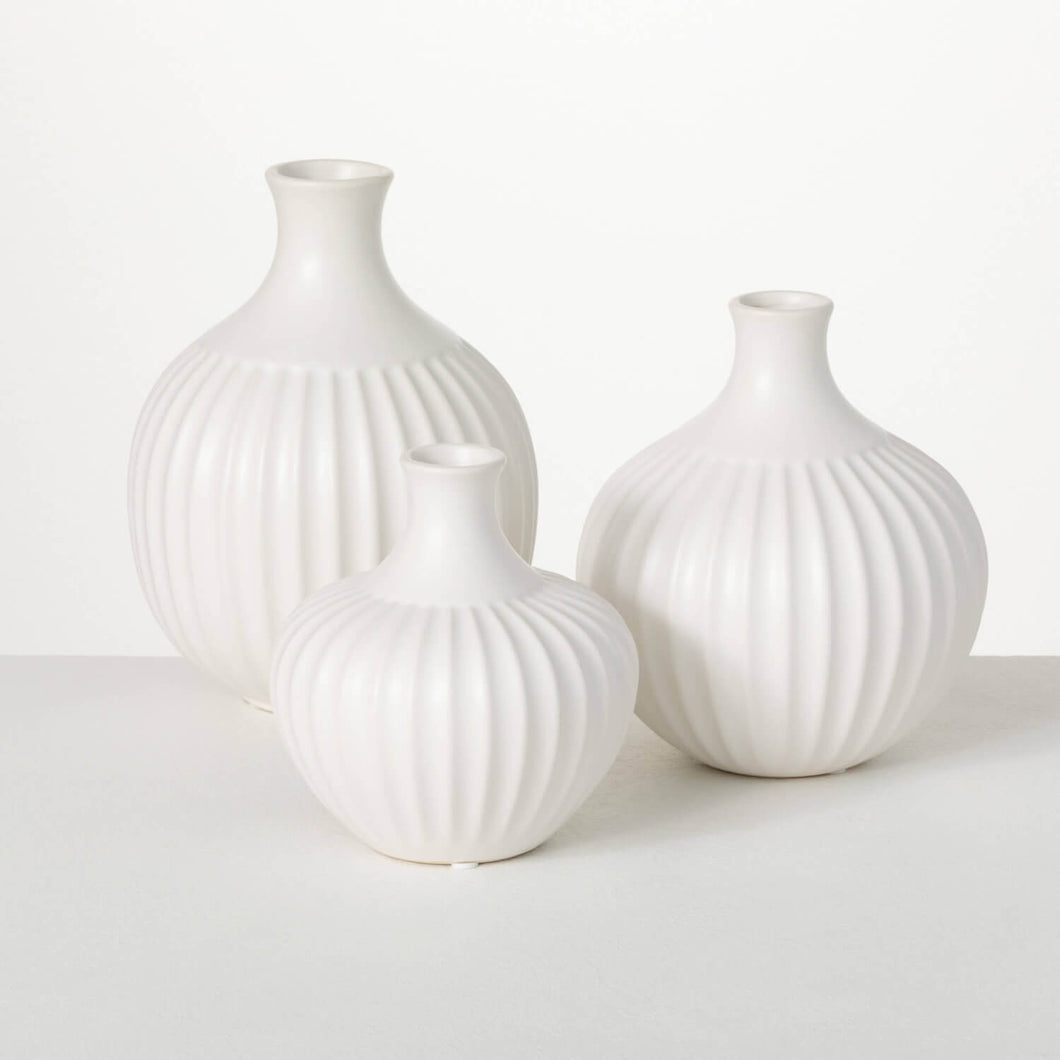 Ribbed White Bottle Vase