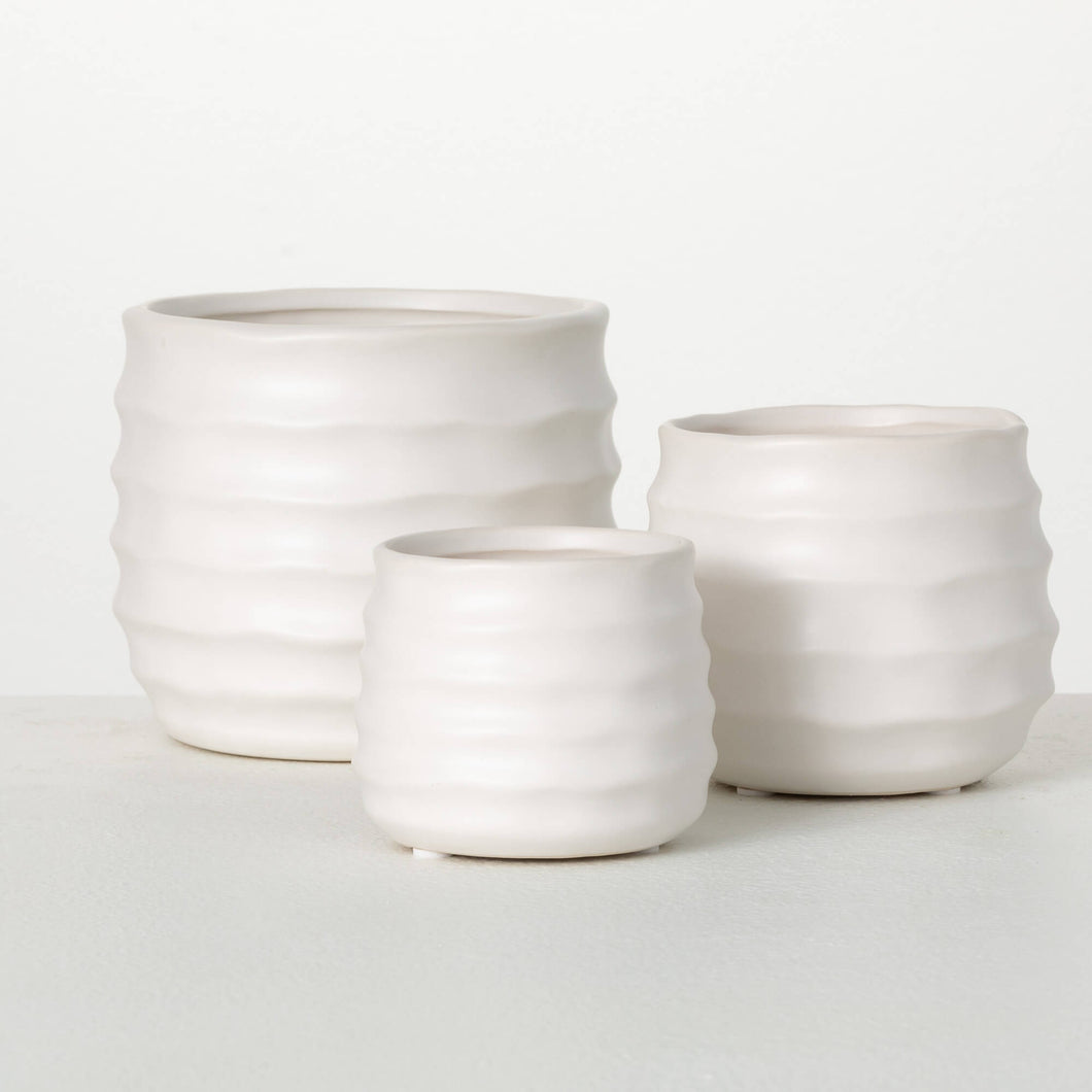 Ivory Ribbed Round Pot