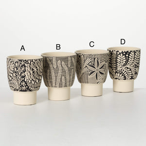 Black Botanical Pattern Pots