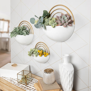 Metal Wall Planter Set White w/ Gold Detail