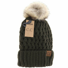 Load image into Gallery viewer, Solid Lattice Stitch Fur Pom Hat
