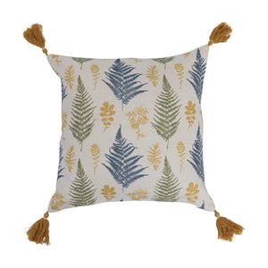 Cotton Pillow with Botanical Print & Tassels