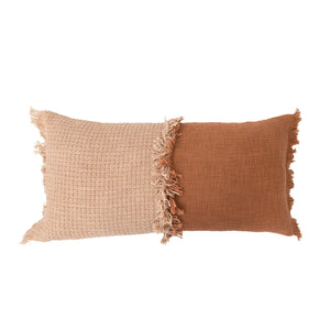 Woven Cotton Lumbar Pillow with Fringe