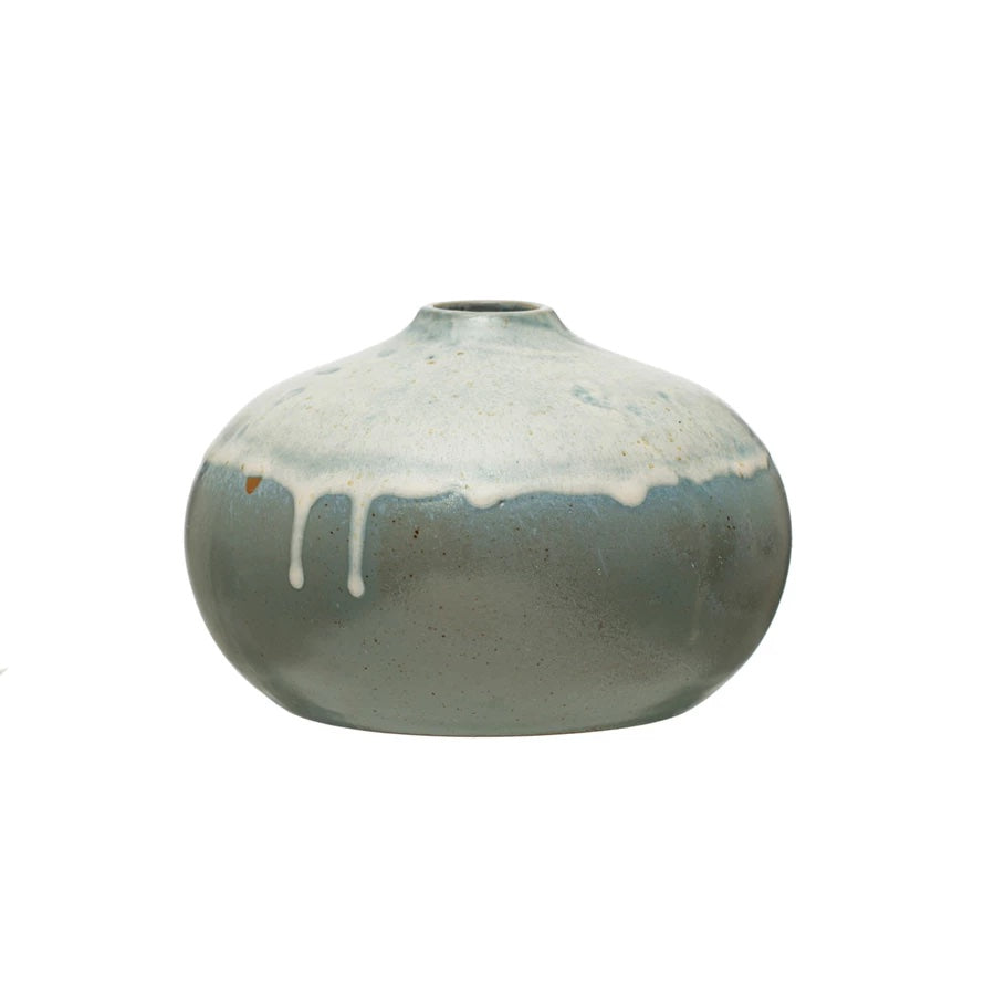 Grey & Cream Stoneware Vase, Reactive Glaze