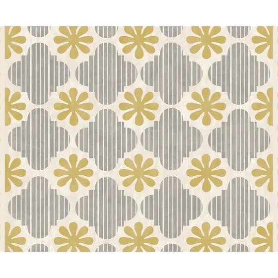 Yellow Daisy and Gray Stripes Rug