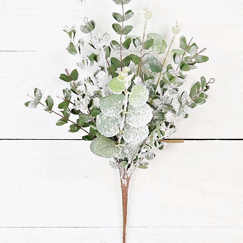 Snowy Flocked Mixed Eucalyptus Leaves