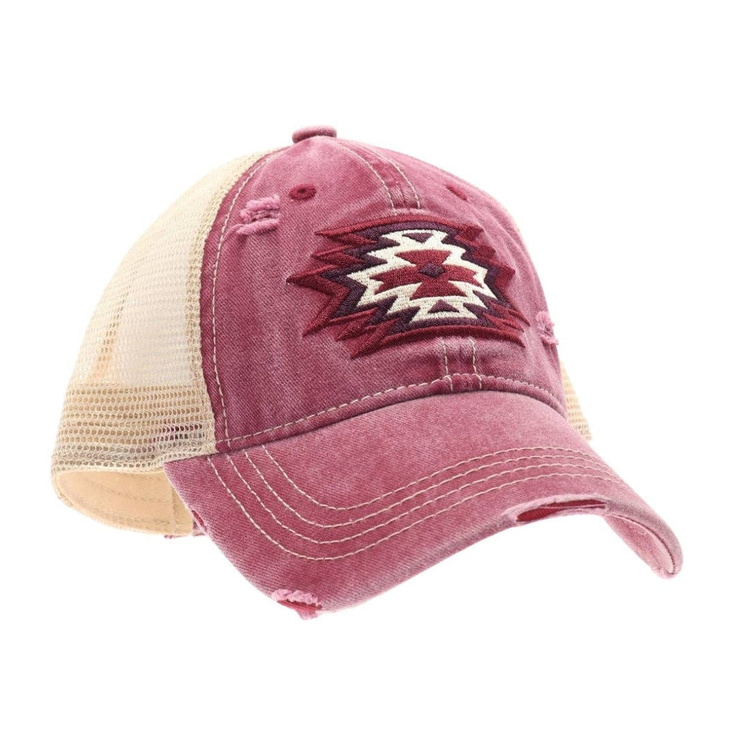 Aztec Embroidered Patch Mesh High Pony CC Ball Cap