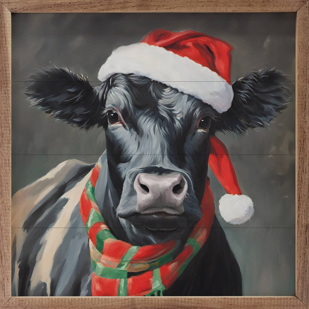 Santa Cow With Hat And Scarf Wall Art