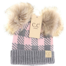 Load image into Gallery viewer, C.C Baby Buffalo Check Double Pom Newborn Hat
