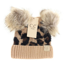 Load image into Gallery viewer, Baby Leopard Double Pom C.C Beanie
