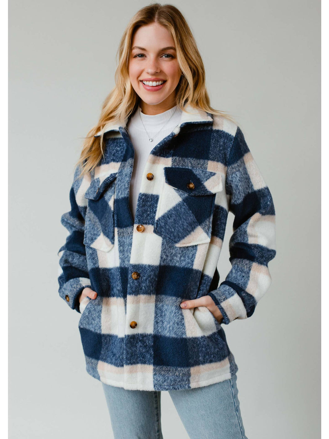 Blue, Tan & Cream Plaid Jacket