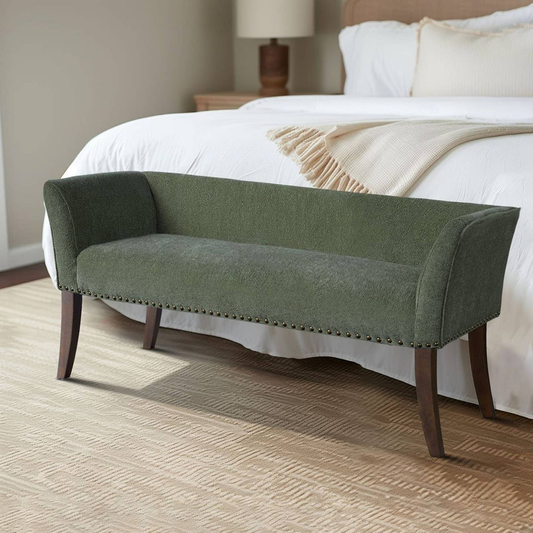Upholstered Bench with Back & Wood Legs