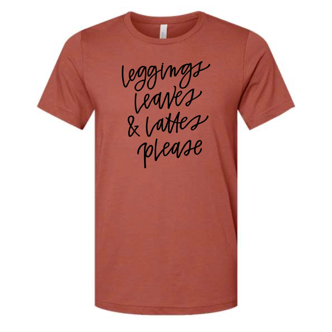 Leggings, Leaves & Lattes Fall T-Shirt