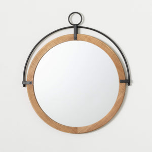 Wood & Black Metal Wall Mirror