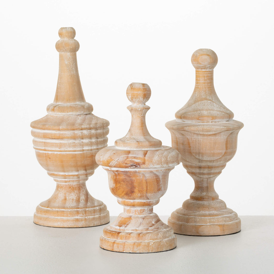 White Washed Wood Finial