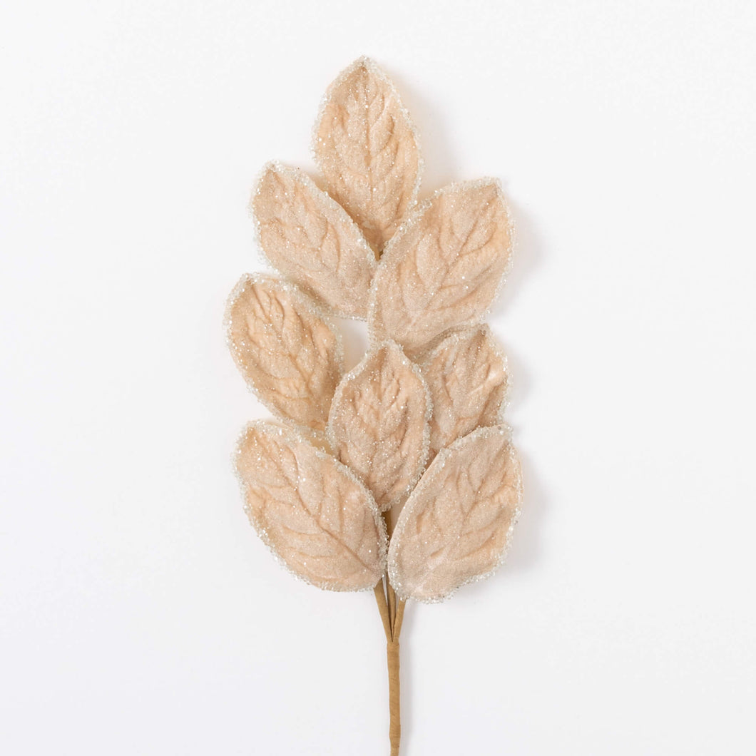 Glitter Magnolia Leaf Pick