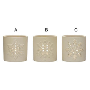 Stoneware Bisque Tealight Holder with Snowflake Cut-Out