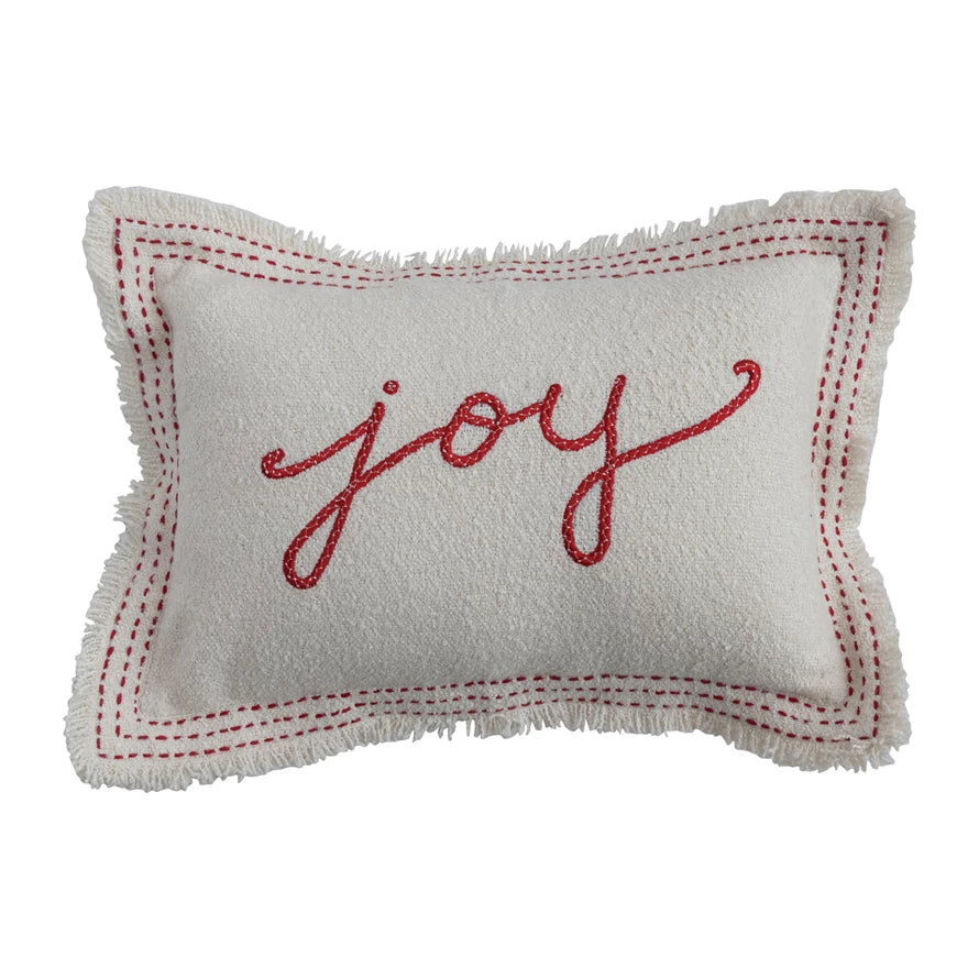 Textured Lumbar Pillow with Embroidery & Fringe 