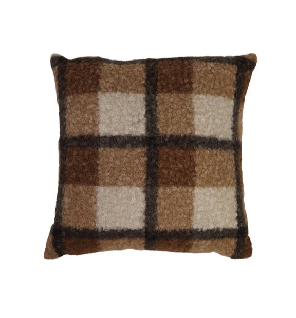 Brown Plaid Sherpa Pillow