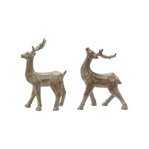 Whitewashed Carved Wood Deer
