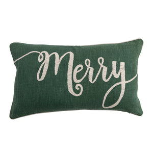 Lumbar Pillow with Embroidered "Merry"