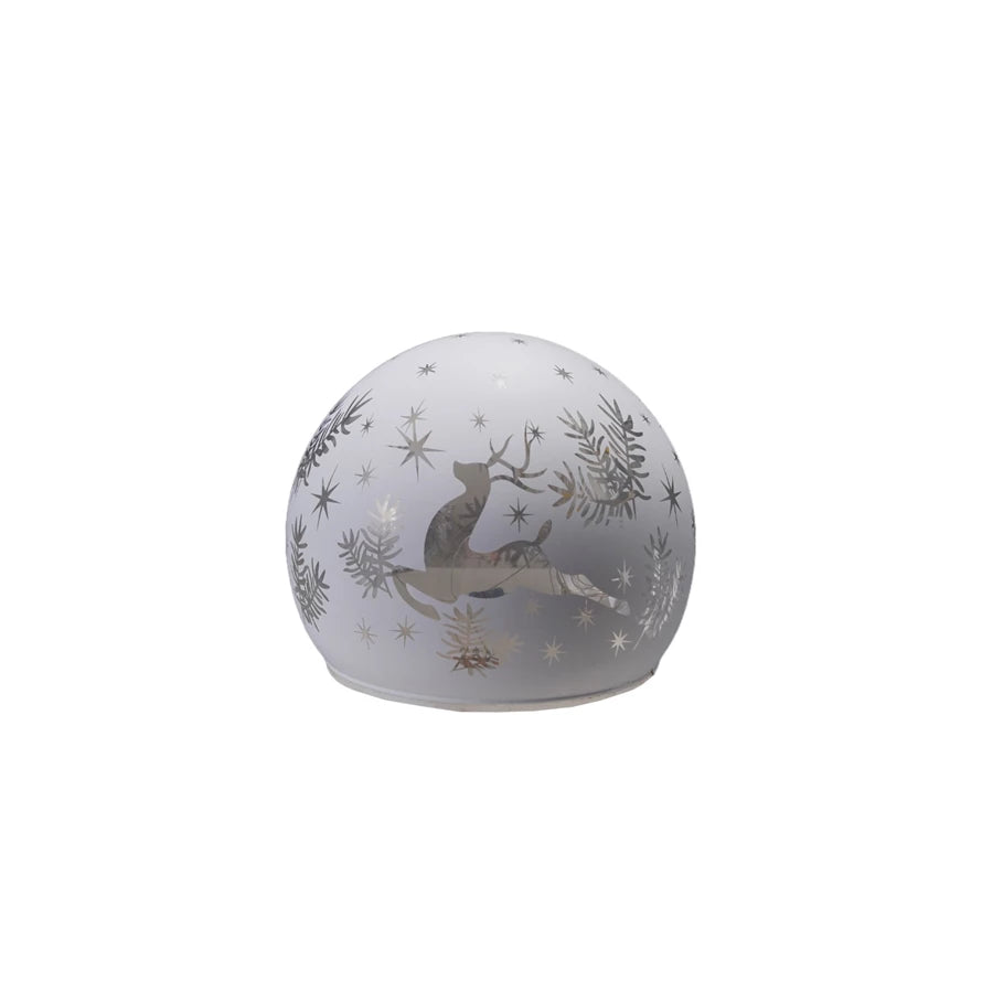 Glass Ball with LED Light & Laser Etched Reindeer