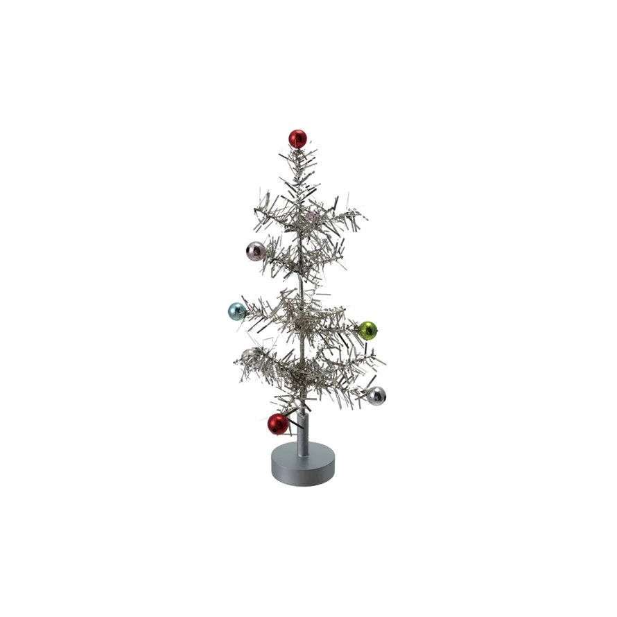 Tinsel Tree with Multi Color Ball Ornaments