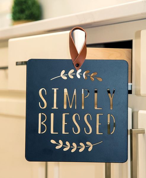 Simply Blessed Black Metal Cutout Sign
