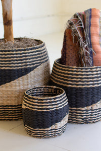 Black & Natural Seagrass Round Baskets