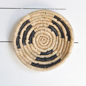 Natural and Black Seagrass & Palmleaf Wall Basket