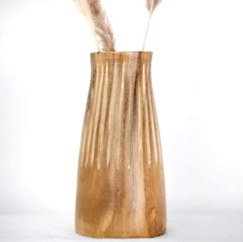 Tall Carved Wood Vase