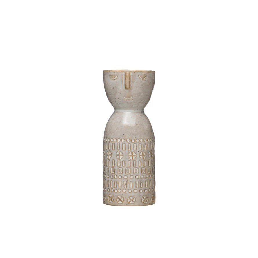 Stoneware Vase with Embossed Face